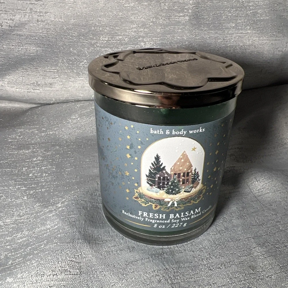 Bath & Body Works Fresh Balsam Single Wick Candle 8oz Christmas Tree Green Fir